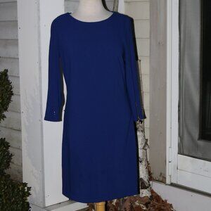 NEW Laundry by Shelli Segal Royal Blue Crepe Zipper Cuff Keyhole Sheath Dress 6